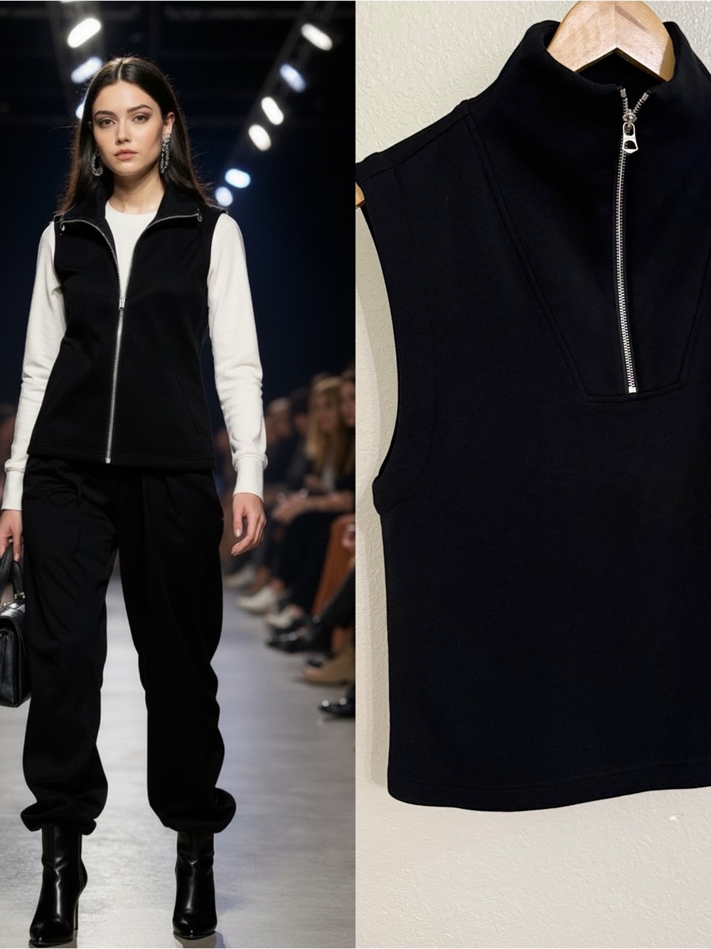NWT Varley Magnolia Half Zip Tank XS Black DoubleSoft Oversized Vest